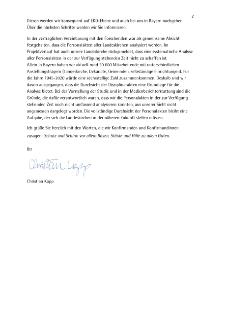 Brief des Landesbischofs zur Forum Studie Seite 2